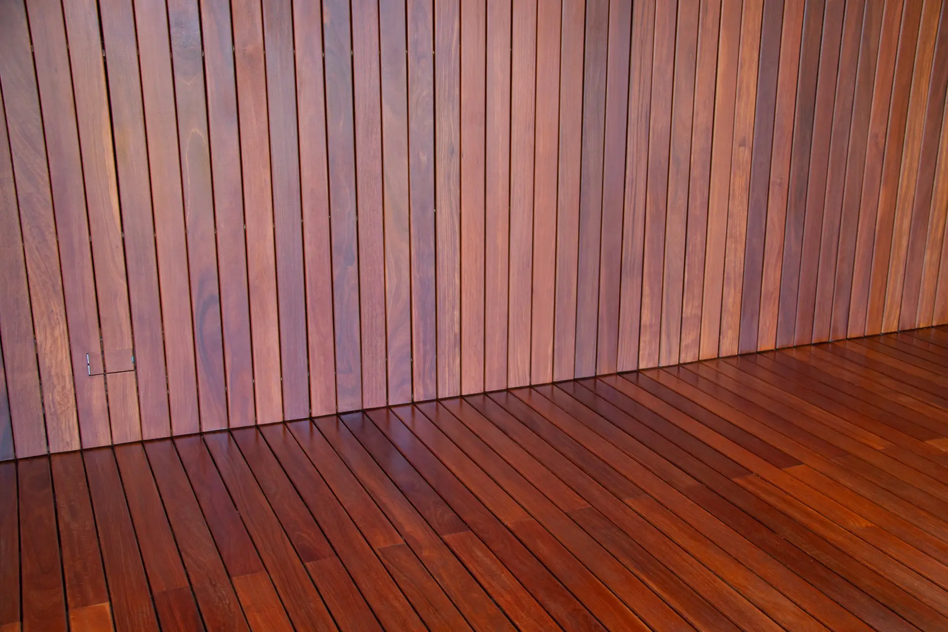 Hardwood flooring and cladding in interior design, ipe floor and wall covering